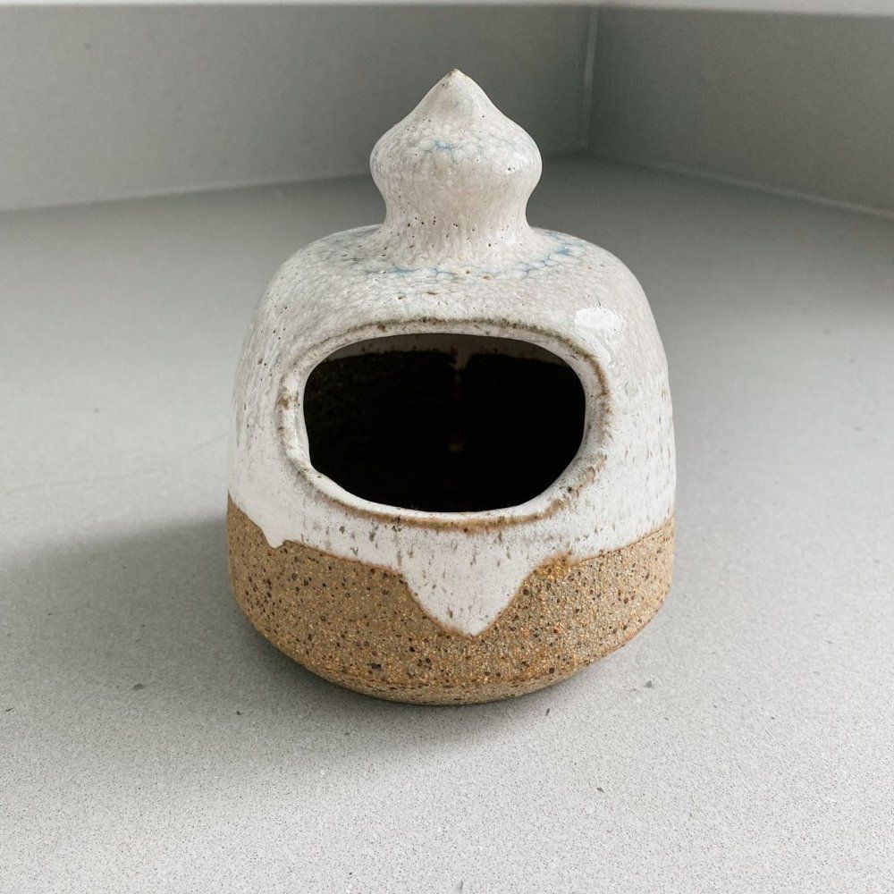 Vintage White and Tan Ceramic Kitchen Storage Jar